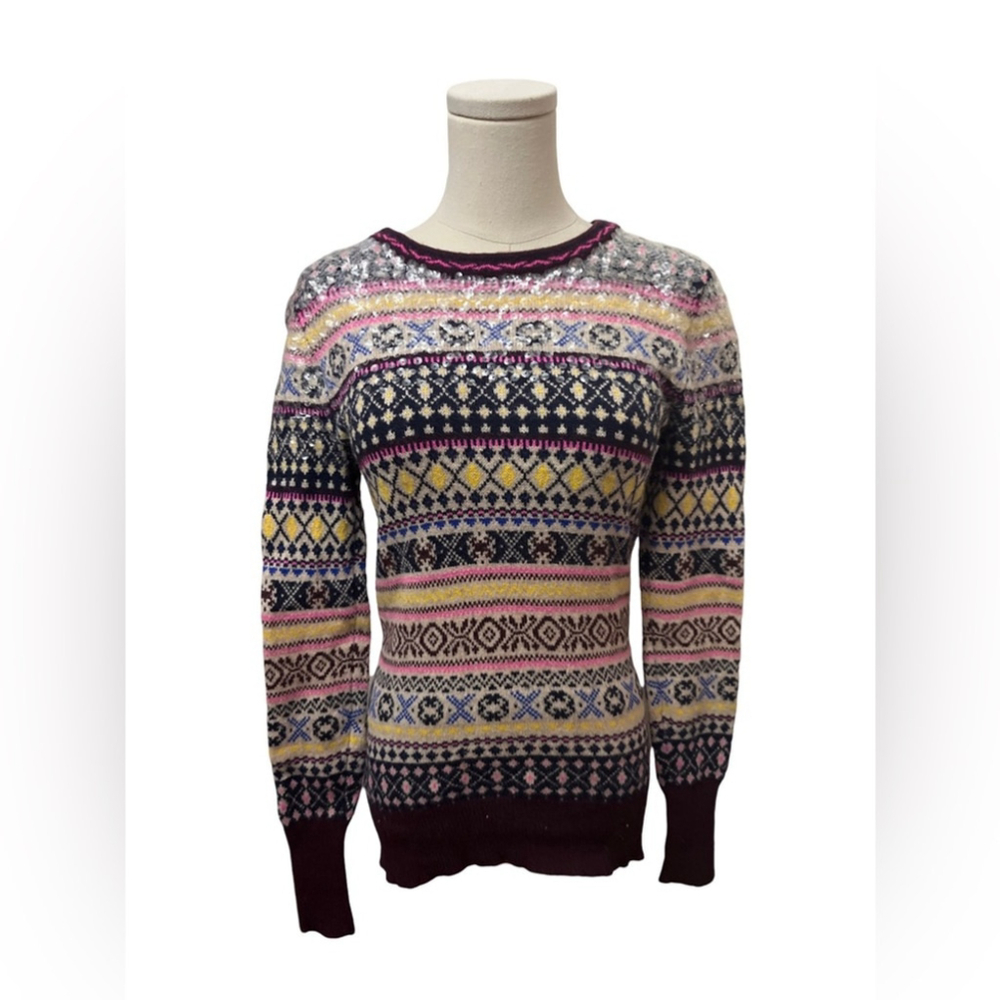 J. Crew sequin Fair Isles Lambswool Sweater - Nordic Multicolor - XS